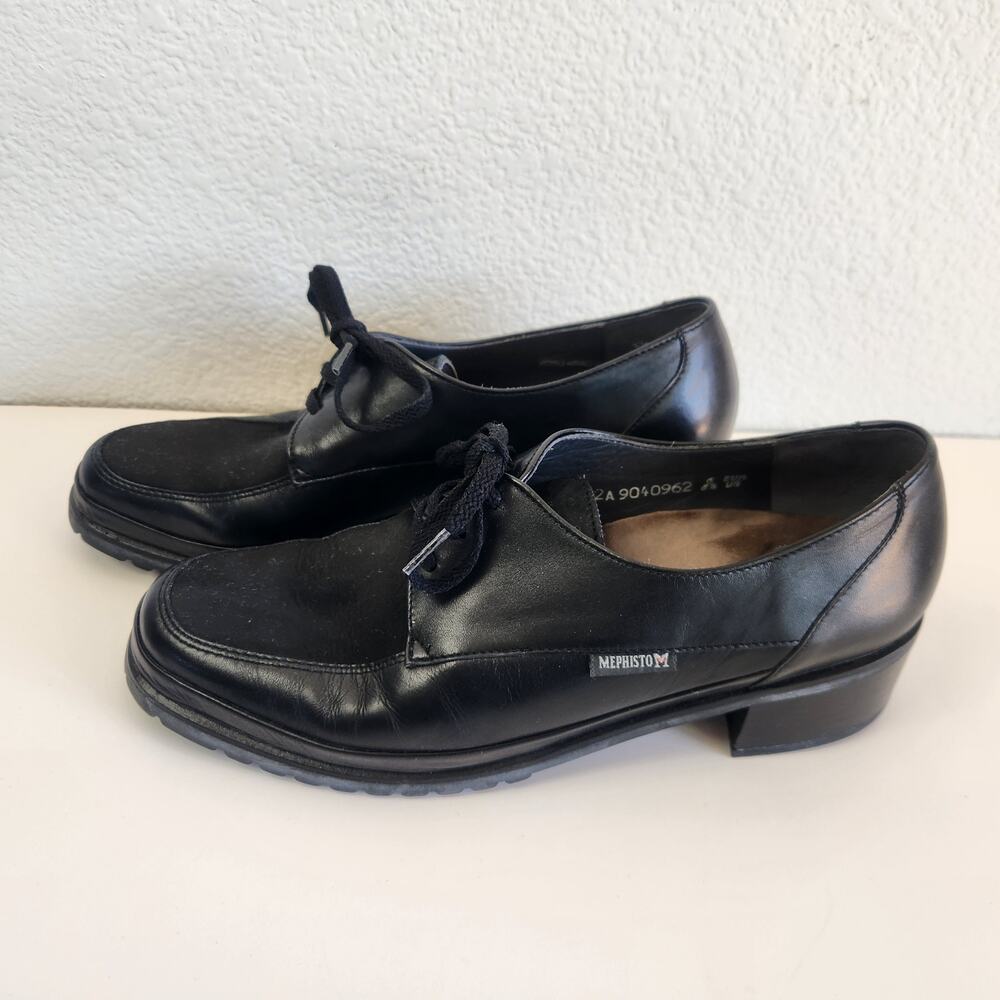 Mephisto Rica Black Leather Suede Oxford Lace Up Shoes Women Size 8.5M